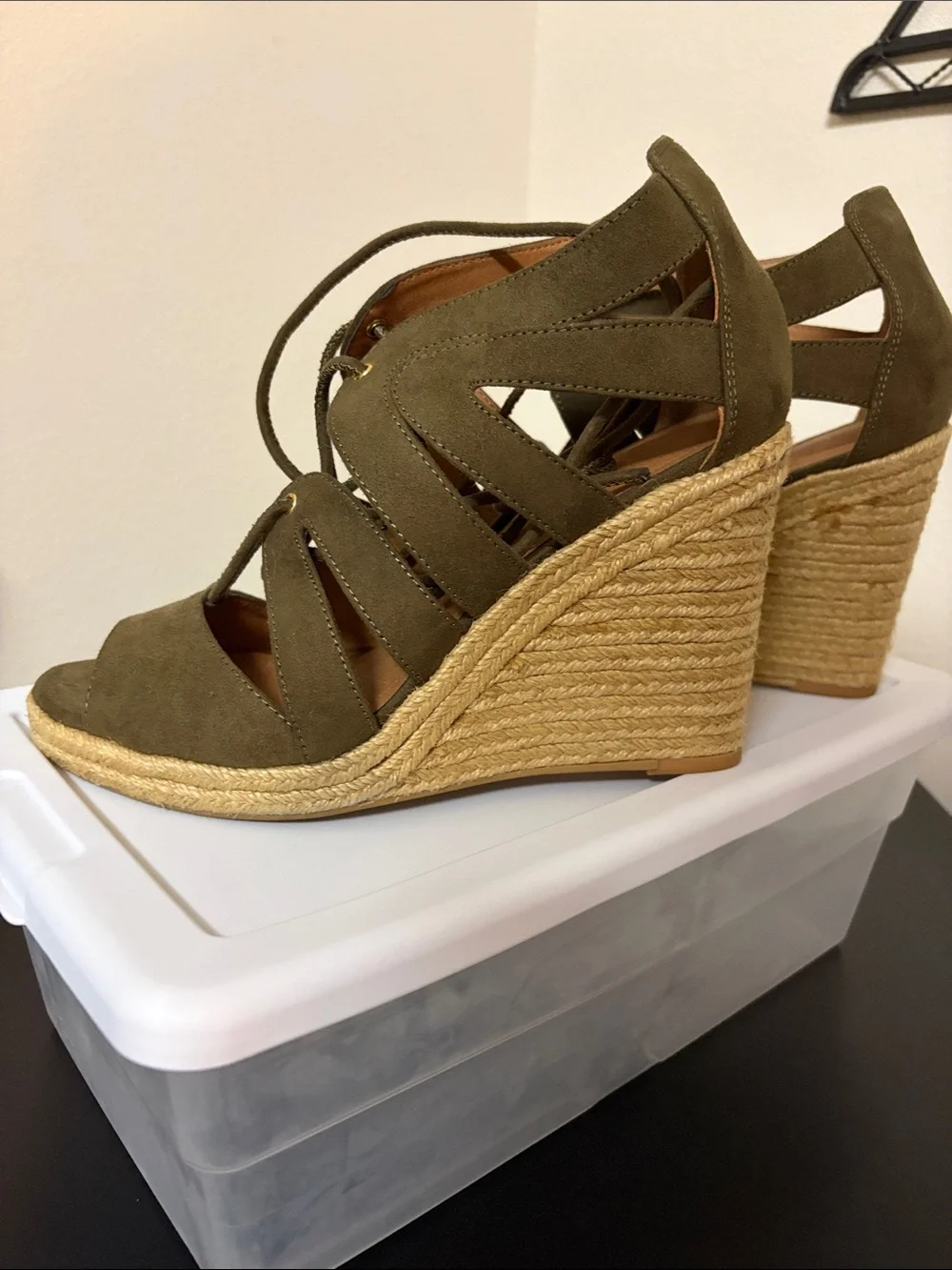 Olive Green Lace-Up Wedge Sandals - H&M